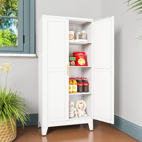 Metal Pantry Cabinet with 2 Doors and Adjustable Shelves