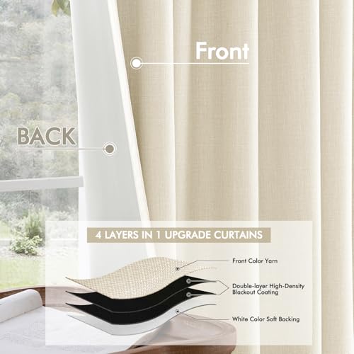100% Blackout Back Tab Pleat Linen Curtains 50" Wx108 L (2 Count)