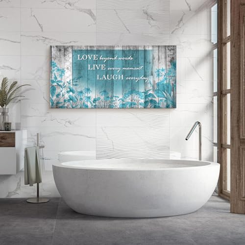 S07050 Wall Art Motivational Quotes Canvas Prints 1 Panels Teal Flowers Abstract Pictures Paintings Stretched and Framed for Living Room Bedroom Kicthen Office Artwork