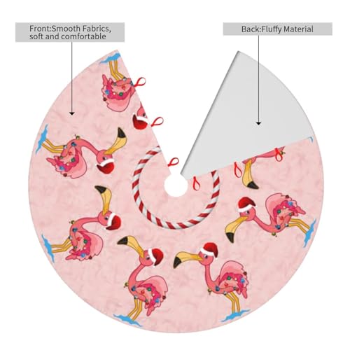 48" Pink Flamingo Pattern Christmas Tree Skirt Large Tree Mat Base Cover for Xmas Festive Holiday Party Decoration Ornaments