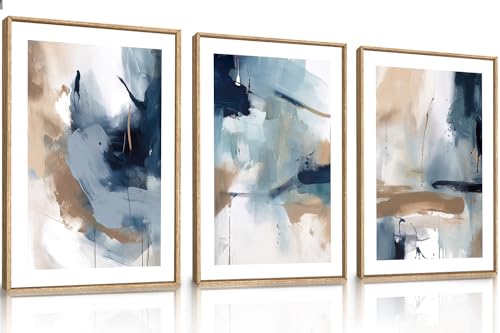 Large Abstract Navy Blue Framed Canvas Wall Art