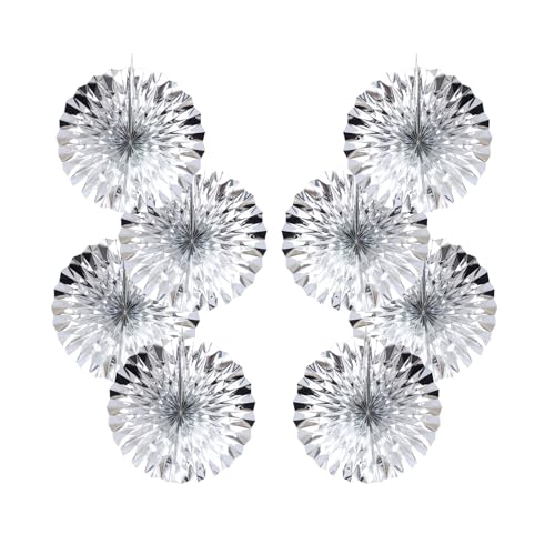 Silver Birthday Decorations DIY Silver Paper Fans 12in 8Pcs