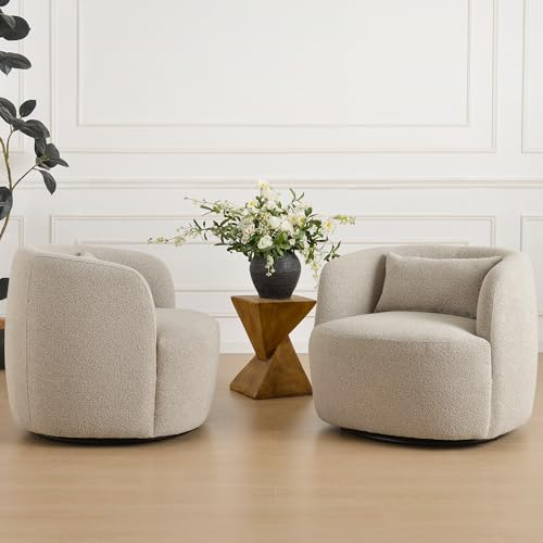 34" W Sherpa Swivel Barrel Chairs with Pillow Set of 2 (2 Count)