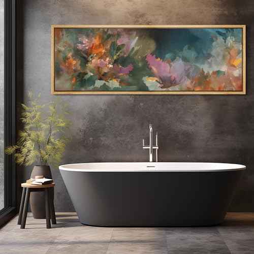 Large Framed Canvas Print Wall Art Colorful Abstract Floral Antique Retro Fine Art Illustrations Decorative Colorful for Bedroom