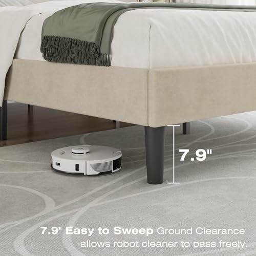 Queen Size Bed Frame with Upholstered Headboard