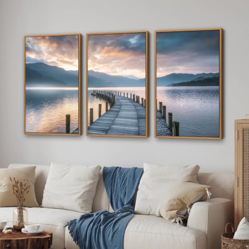 Sunset Lake Framed Canvas Wall Art Set