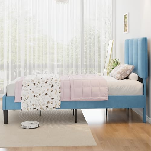 Twin Size Bed Frame with Upholstered Headboard