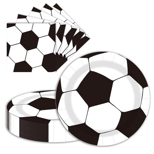 2026 World Soccer Ball Party Paper Plates and Napkins Disposable Father's Day 9 inch 20 pcs Dessert Cake Plates & 20 pcs Napkins Tableware for Fruit Cake Party Decorations (40 Count)
