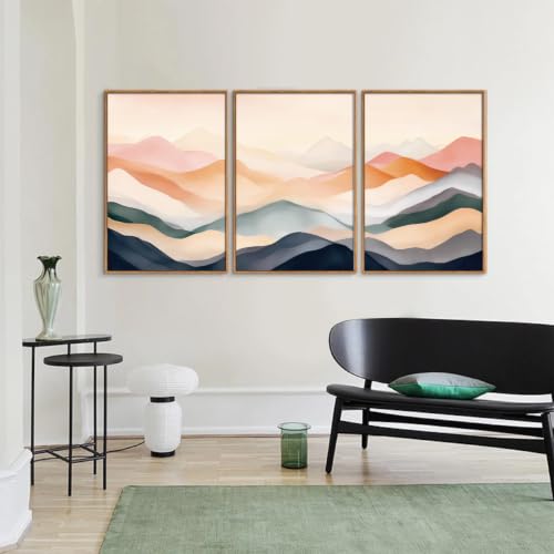 Boho Abstract Mountain Framed Canvas Wall Art