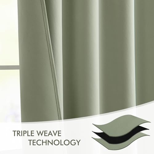 Sage Green Back Tab Blackout Curtains 52x63 Inches Long 2 Panels Set (2 Count)
