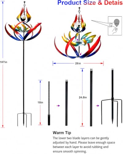 107" Large Solar Wind Spinner Outdoor Metal