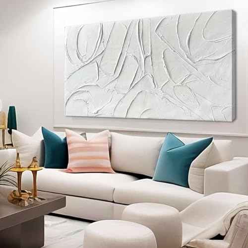 Home Decor White Abstract Wall Decor Maximalist Artwork Textured Canvas Wall Art Pictures for Living Room Bedroom Home Office Decor 24"x48"