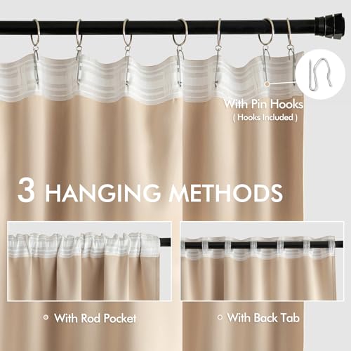 Beige Back Tab Blackout Curtains 52x54 Inch Length 2 Panels Set (2 Count)