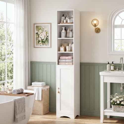 Narrow Bookcase with 6 Adjustable Shelves