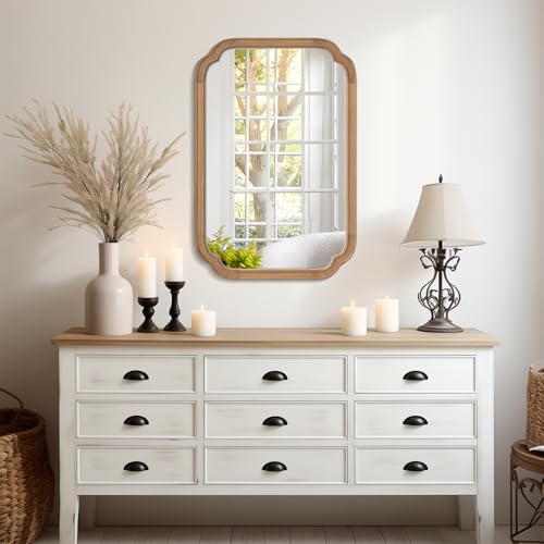 20" x 30" Rounded Corner Arch Wall Mirror with Wood Frame for Entryway