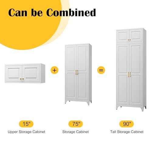 90”Metal Pantry Storage Cabinet with Doors & 4 Adjustable Shelves