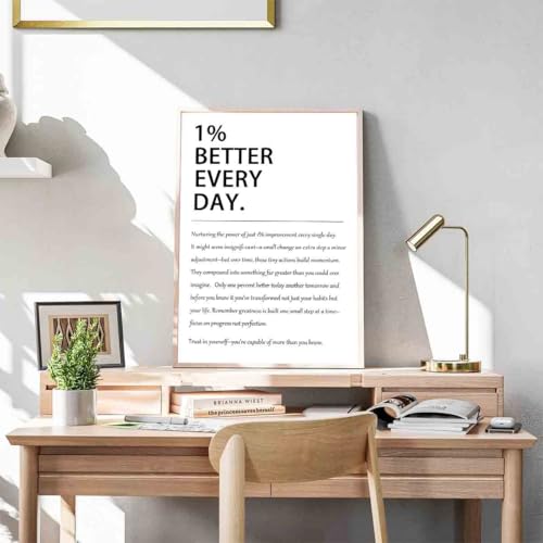 1% Better Every Day Art Inspirational Pictures Motivational Print Quote Poster Growth Mindset Posters Self Improvement Poster Positive Sayings Office Living Room Decor 16x24inch No Frame