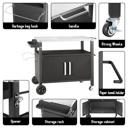 Dining Cart Table with Big Storage Cabinet
