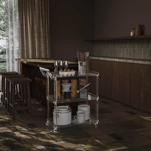 Acrylic Bar Cart with 4 Lockable Wheels