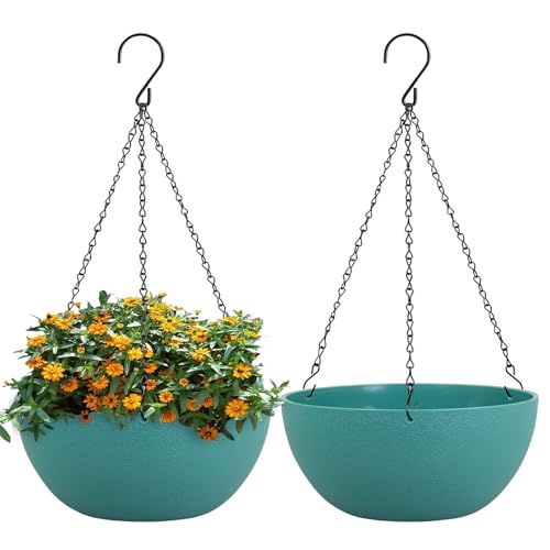 10 inch Hanging Planters for Outdoor Indoor Plants with Drainage Holes and Chain (2 Count)