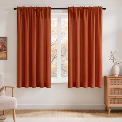 Burnt Orange Fall Privacy Sheer Curtains 2 Panels 42W x 63L (2 Count)