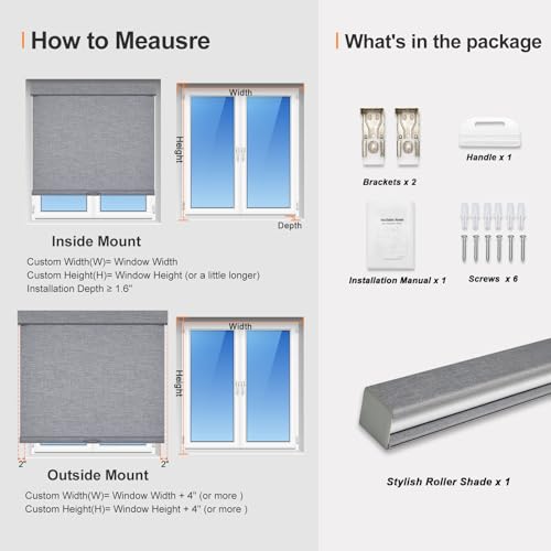 Blackout Roller Shades for Indoor Windows with Upgraded Cassette