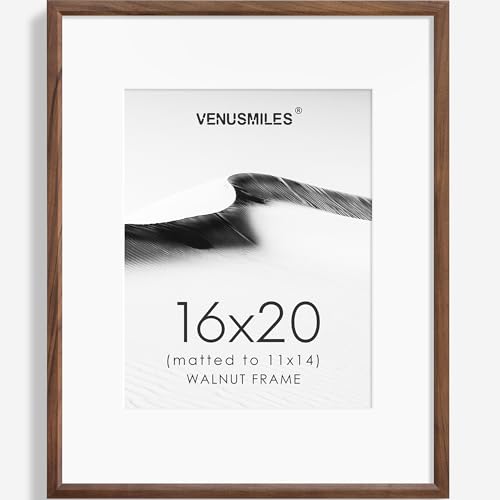 16x20 Picture Frame Natural Solid Walnut Photo Frames with 11x14 Removable Mat Wall Hanging Large Handcrafted Frame with HD Plexiglass Wall and Tabletop Display Large Poster Frame