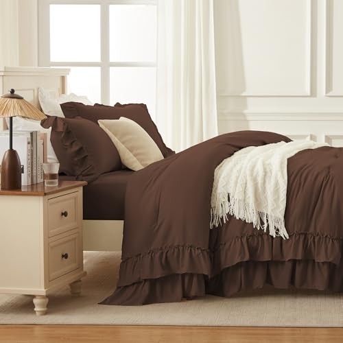 Brown Ruffle Comforter Set Queen Size
