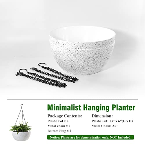 13 inch 2Pack Large Hanging Planters for Outdoor Indoor Plants with Drainage Holes and Chain (2 Count)