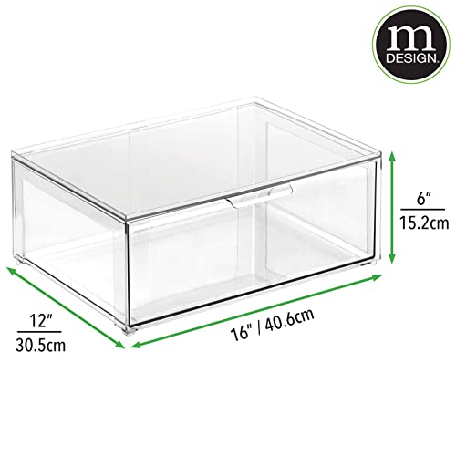 Plastic Stackable Bathroom Storage Organizer Bin Containers with Front Pull Drawer for Bathroom Countertop