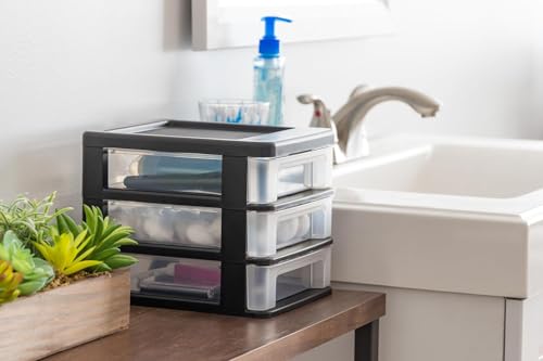 2-Pack, 3-Drawer Small Plastic Stacking Desktop Organizer, Black (2 Count)