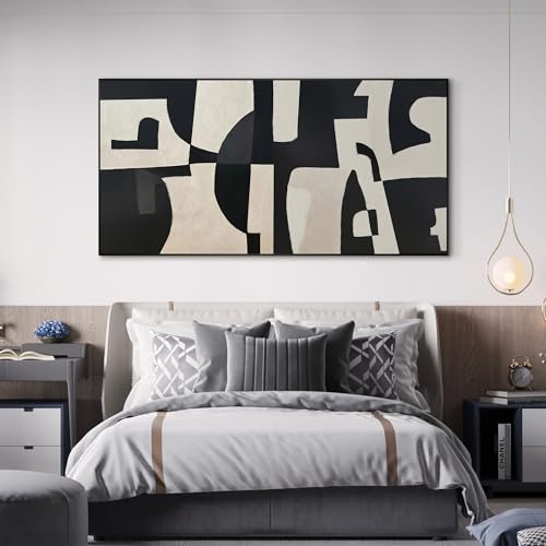 24"x46" Extra Large Framed Wall Art Black and White Abstract Geometric Design