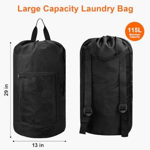 Laundry Bag Backpack Durable Laundry Bag with Shoulder Straps and Mesh Pockets Portable Laundry Hamper Dirty Clothes Bag for College
