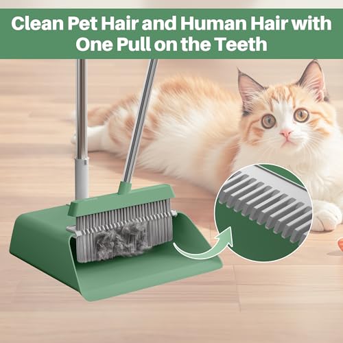 Dark Teal Green Broom and Dustpan Set with 56” Handle