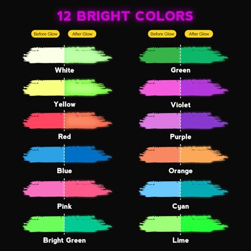 Glow in the Dark Paint 12 Colors 30ml (12 Fl Oz)