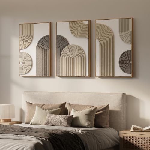 Large 3D Textured Framed Boho Neutral Abstract Wall Art (3 Count)