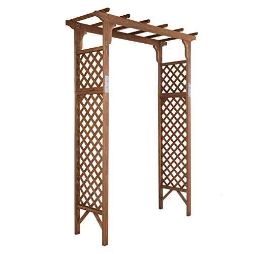 Brown 7FT Wooden Garden Arbor Arch Trellis for Climbing Roses