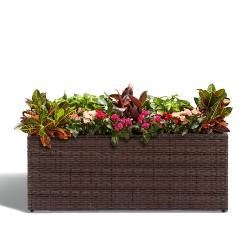 Large Rectangular Block Planter Box Handmade Wicker Tall Planters for Outdoor Plants with Removable Liners Modern Planter for Indoor Outdoor Patio Deck