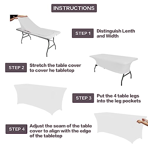 2 Pack 8FT Table Cloth for Rectangular Spandex White Table Cover (2 Count)