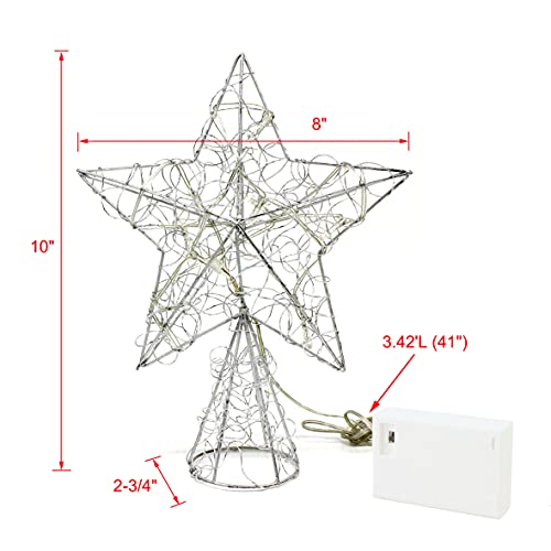 Silver Wire Twine Tree Top Star with Bright White LED Lights and Timer for Christmas Ornaments and Holiday Seasonal Décor
