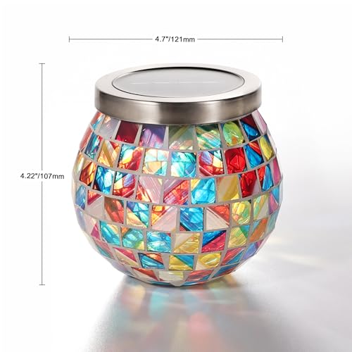 2 Pack Gift for her him Landscape Lighting Path Lights Heavy Solar Mosaic Lantern with RGB Color (2 Count)