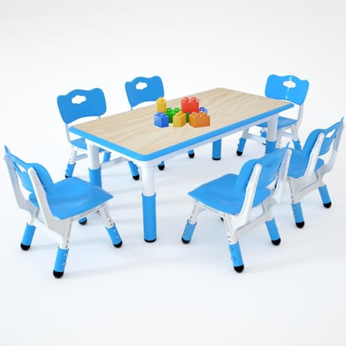 Kids Study Table and 6 Chairs Set