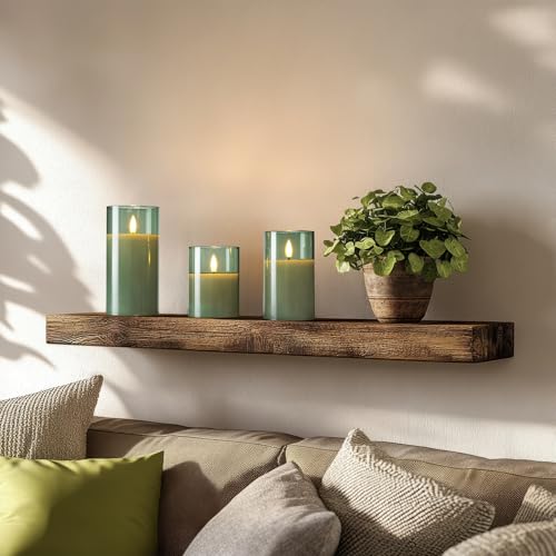 Green Glass Flameless LED Candles Battery Operated with Remote Timer (3 Count)