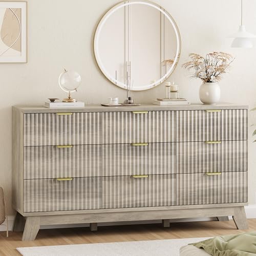 Fluted Dresser for Bedroom with 9 Drawers