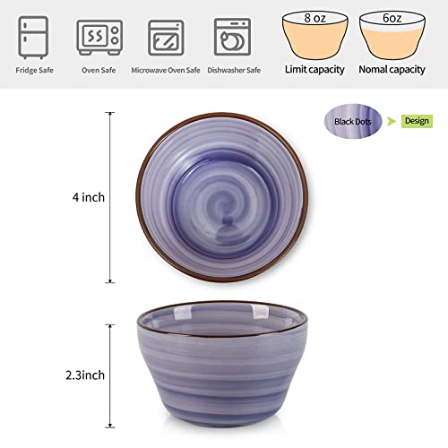 Ceramic 8oz Bouillon Cups 4 Inch Small Dessert Bowls for Soup Dipping Sauce Coffee Cupping (6 Count)