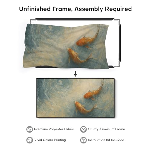 36"x72" Extra Large Framed Wall Art Koi Fish Swirl Tranquil Water Illustration for Home Living Room Bedroom Decor