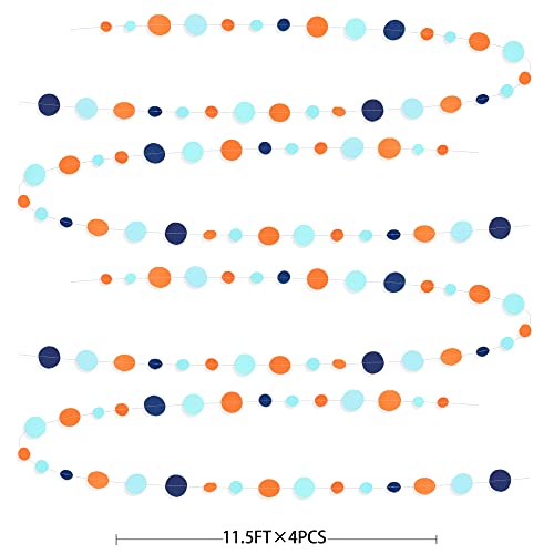 46 Ft Navy Blue Orange and Teal Circle Dots Garland Royal Blue Orange Aqua Polka Dot Hanging Paper Streamer for Birthday Wedding Bridal Shower Outer Space Galaxy Theme Party Decorations Supplies