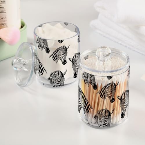 2 Pack Qtip Holder Organizer Dispenser Zebra Line Print Bathroom Storage Canister Cotton Ball Holder Container for Cotton Pads (2 Count)