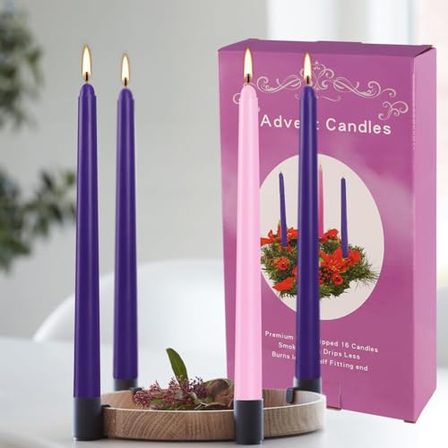 16 Pack Advent Taper Candles Premium Hand Dipped 10in Unscented Christmas Taper Candles (16 Count)