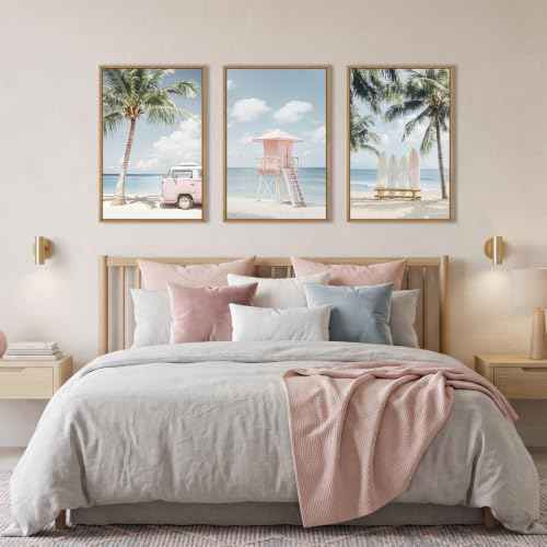 Beach Coastal Seascape Framed Canvas Wall Art Set